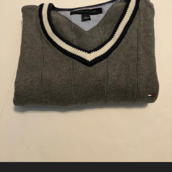 Tommy Hilfiger V Neck Sweater Pullover Grey Size M - Picture 7 of 8